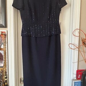 Donna Morgan with gorgeous iridized beads Navy Petite Dress